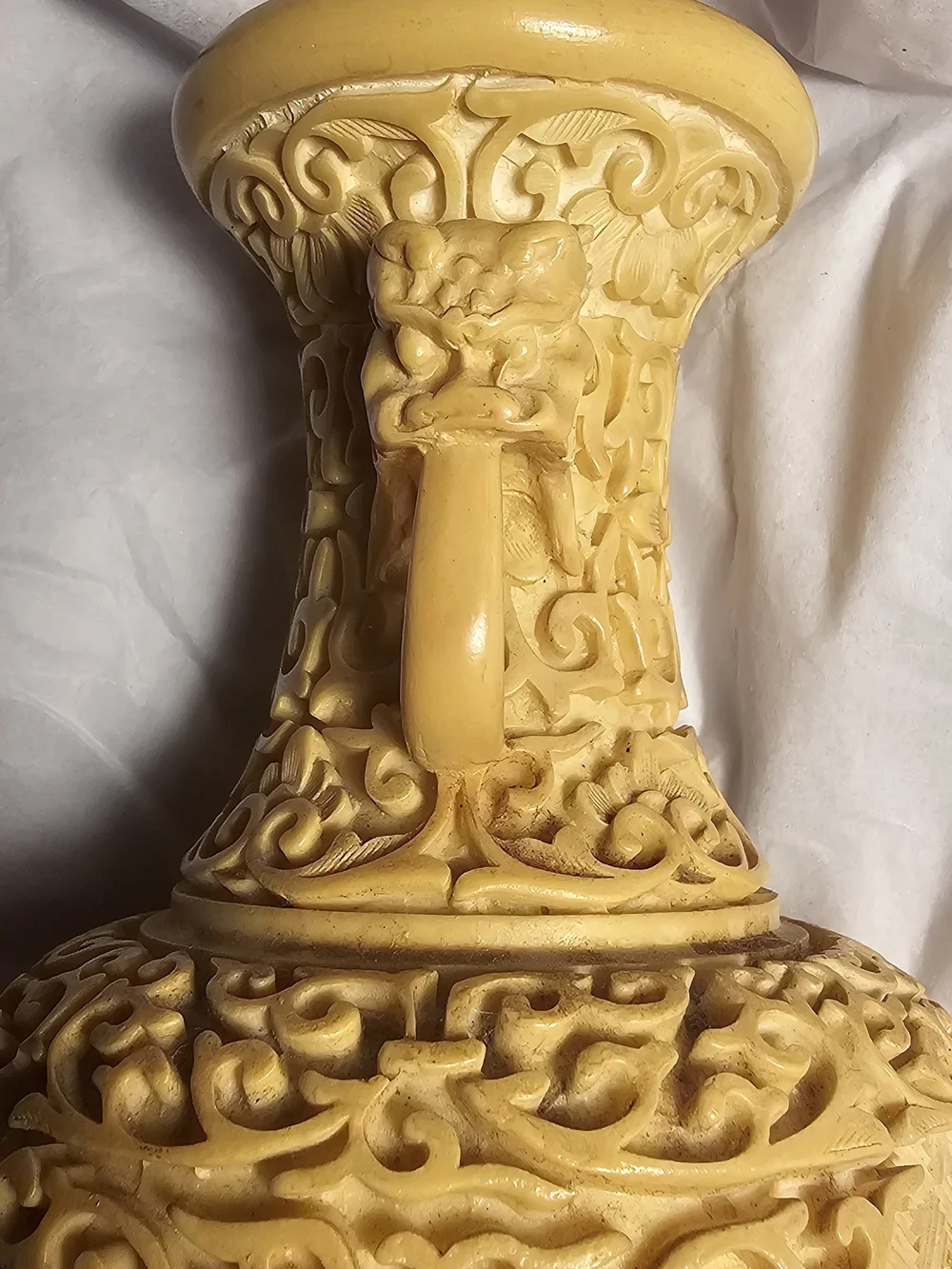 Antique Chinese Soapstone Or Faux Ivory Intricately Carved Vase